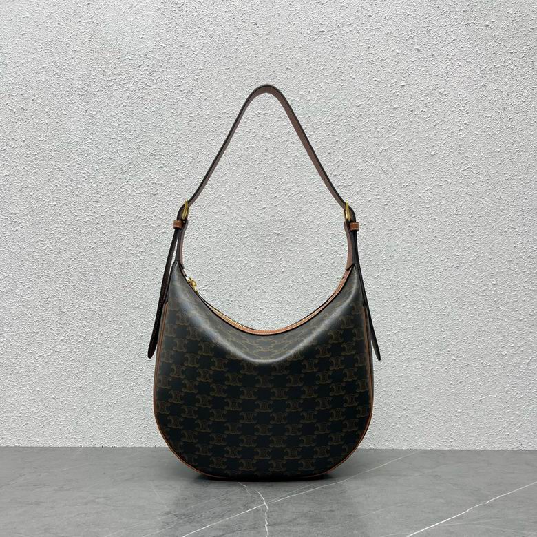 Celine Ava Triomphe Shoulder Bag in Coated Canvas with Tan Calfskin Trim