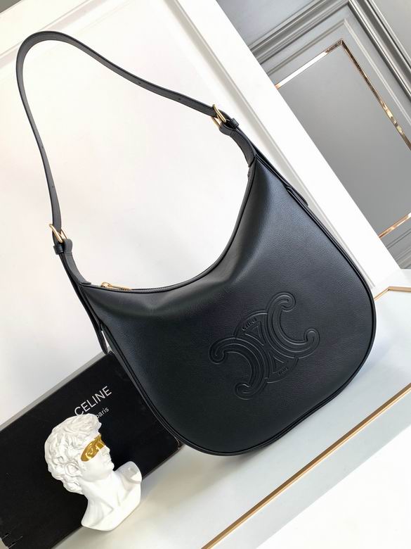 Celine Heloise Shoulder Bag with Embossed Triomphe in Black Leather
