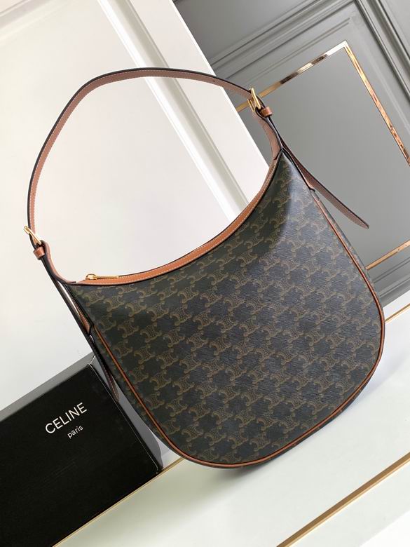 Celine Ava Triomphe Shoulder Bag in Canvas with Tan Calfskin Trim