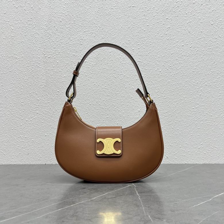 Celine Ava Triomphe Hobo Shoulder Bag in Tan Smooth Calfskin Leather