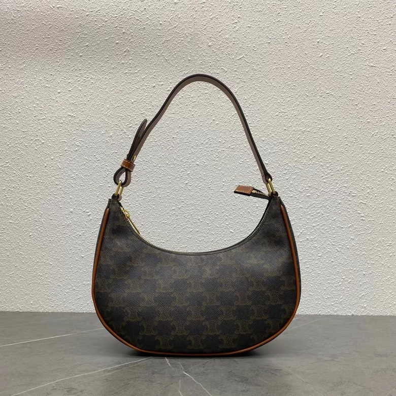 Celine Ava Shoulder Bag in Triomphe Canvas with Tan Calfskin Trim