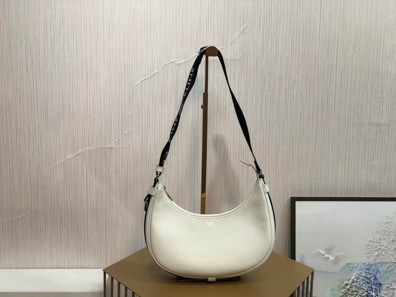 Celine Ava Crescent Shoulder Bag in White Smooth Leather with Logo Strap