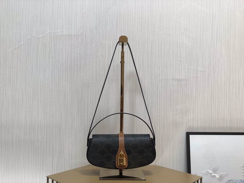 Celine Mini Tabou Shoulder Bag in Triomphe Canvas with Tan Leather Trim