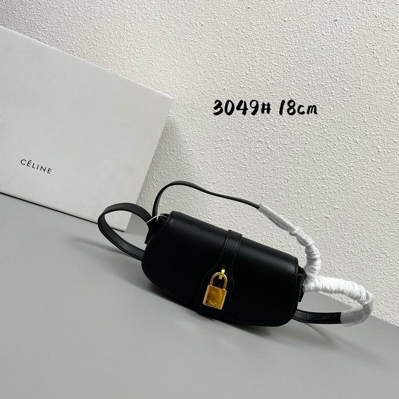 Celine Tabou Mini Flap Shoulder Bag in Black Smooth Leather with Gold Padlock