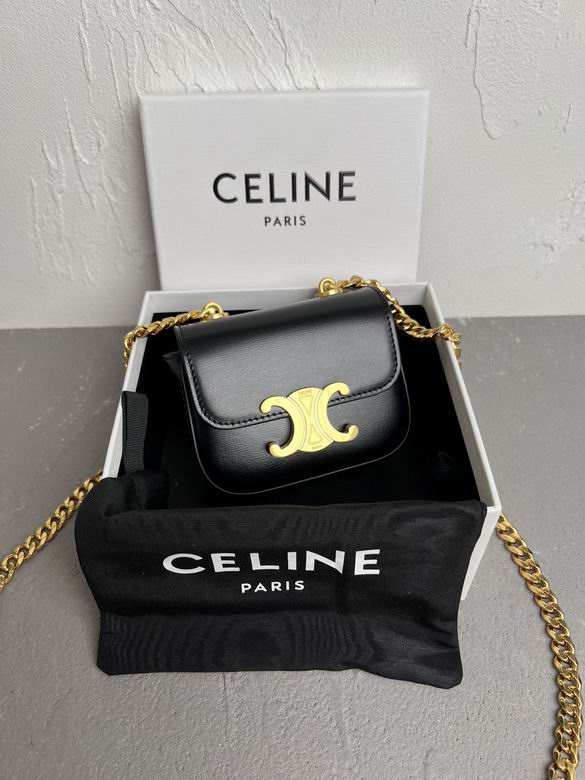 Celine Triomphe Mini Chain Crossbody Bag in Black Shiny Calfskin