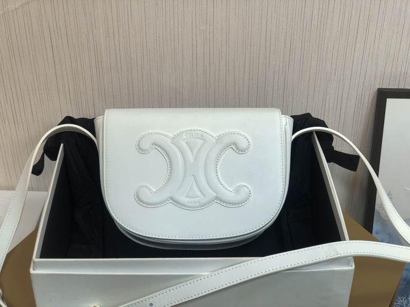 Celine Folco Cuir Triomphe Shoulder Bag in White Smooth Leather