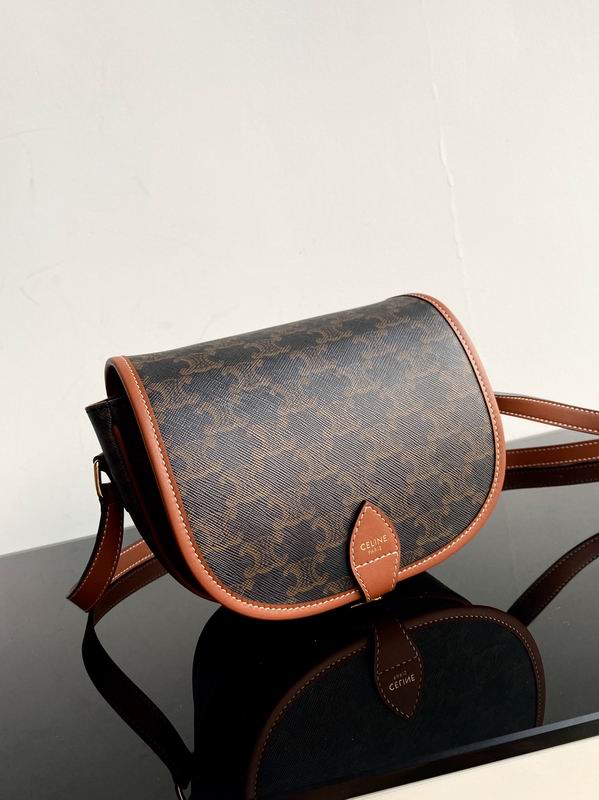 Celine Folco Shoulder Bag in Triomphe Canvas with Tan Calfskin Trim