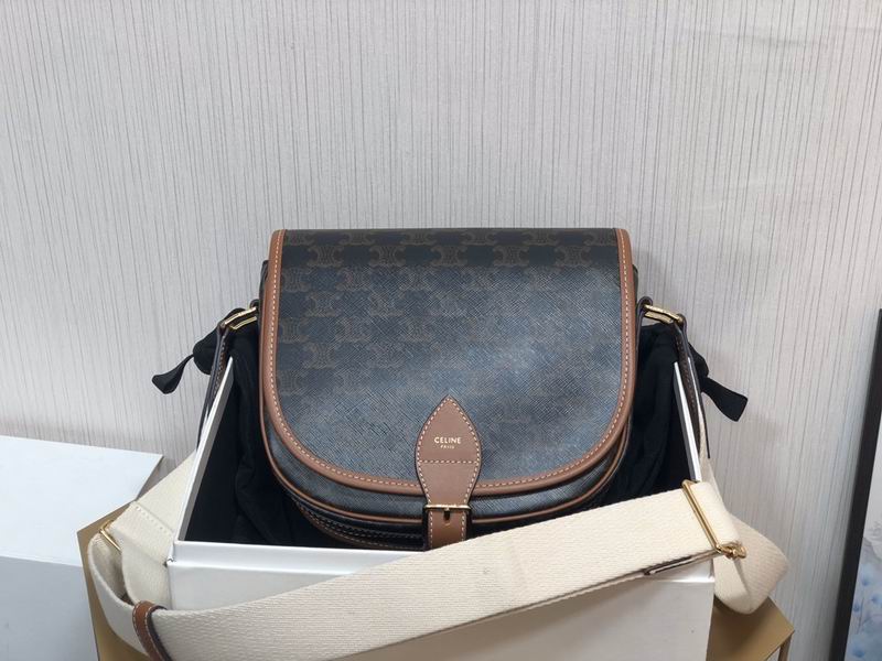 Celine Triomphe Folco-Style Crossbody Saddle Bag in Tan Triomphe Canvas