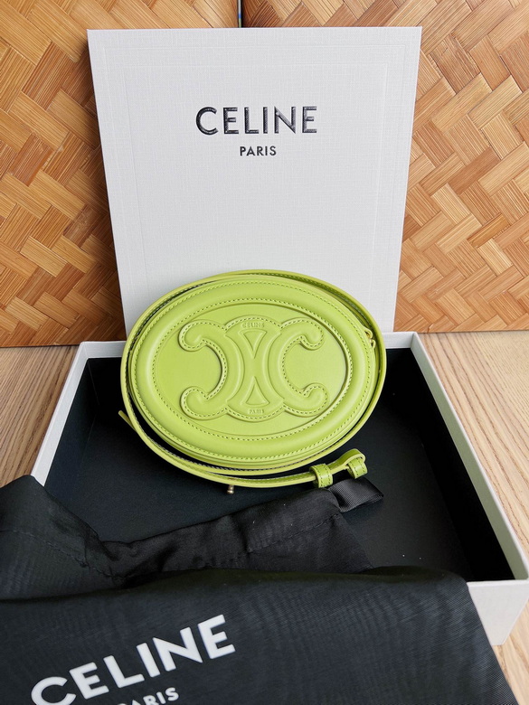 Celine Cuir Triomphe Mini Oval Crossbody Bag in Lime Green Smooth Leather