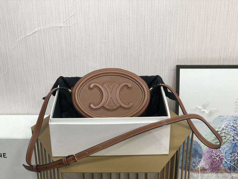 Celine Oval Cuir Triomphe Crossbody Bag in Tan Smooth Calfskin Leather