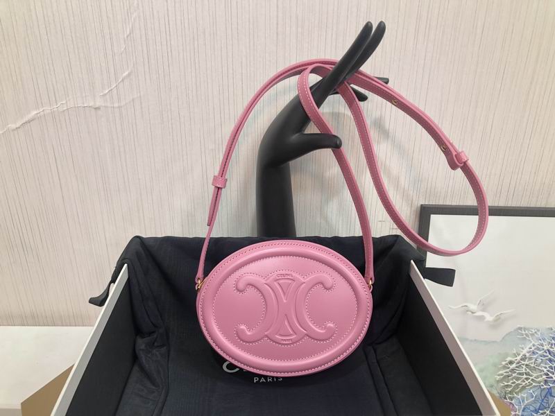 Celine Cuir Triomphe Oval Crossbody Bag in Pink Smooth Leather