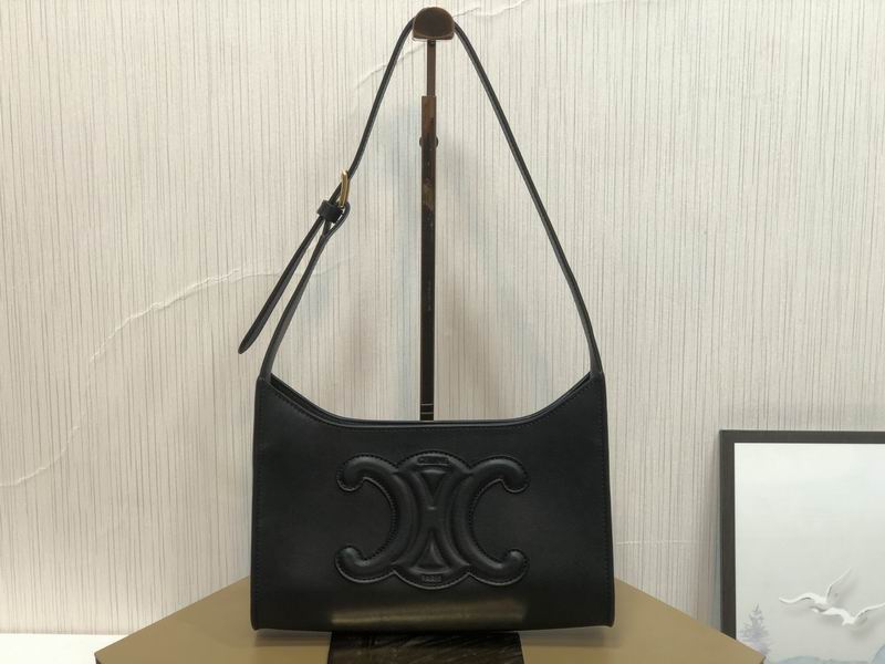 Celine Cuir Triomphe Shoulder Bag in Black Smooth Leather with Embossed Triomphe