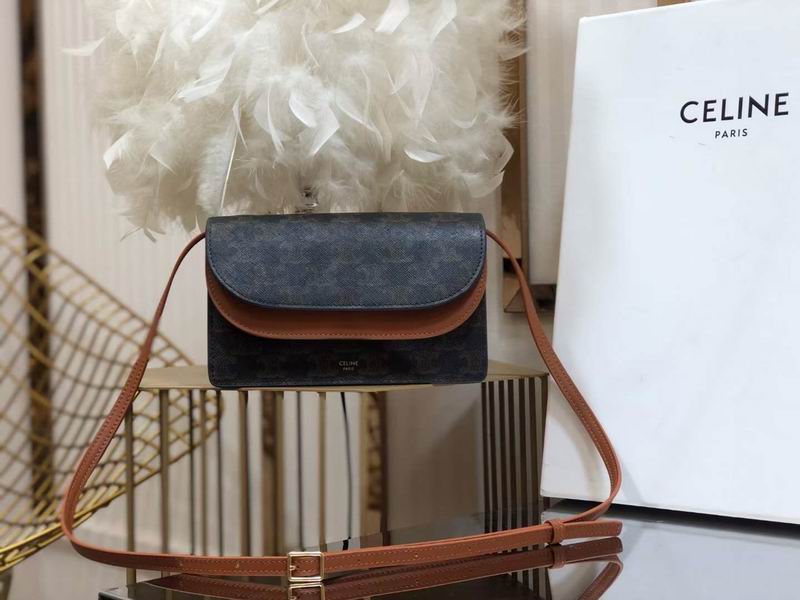 Celine Double-Flap Crossbody Bag in Triomphe Canvas with Tan Leather Trim
