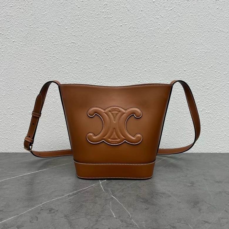 Celine Bucket Cuir Triomphe Small Crossbody Bag in Tan Smooth Calfskin
