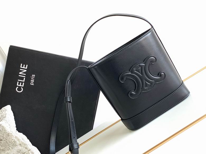 Celine Cuir Triomphe Small Bucket Bag in Black Smooth Calfskin Leather