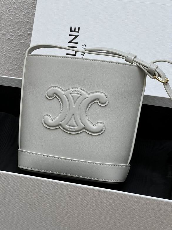 Celine Cuir Triomphe Small Bucket Bag in White Smooth Calfskin Leather