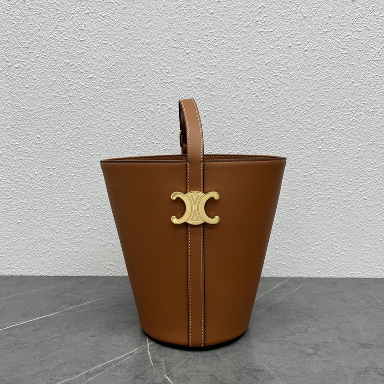 Celine Triomphe Bucket Bag in Tan Smooth Calfskin with Gold Hardware