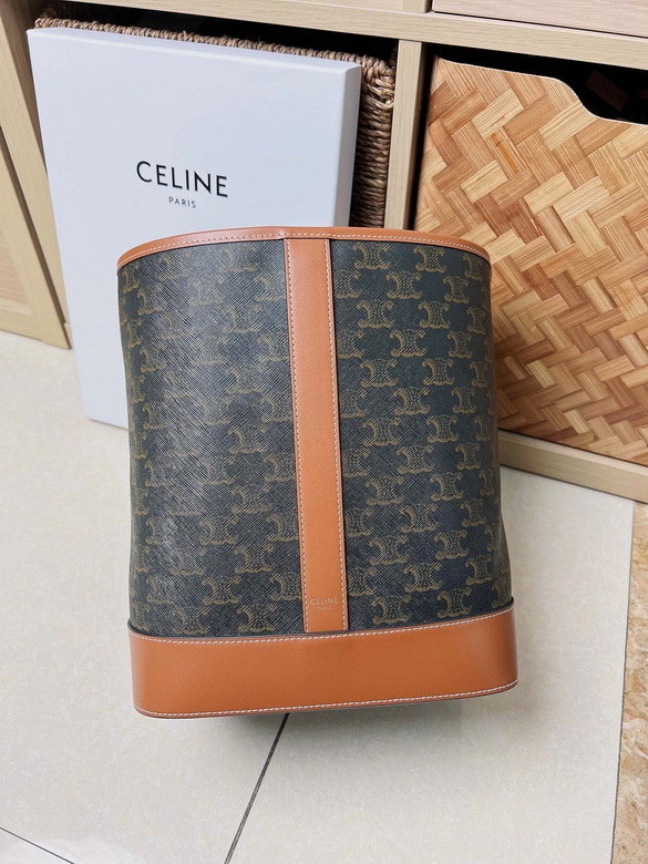 Celine Triomphe Canvas Bucket Bag with Tan Calfskin Trim