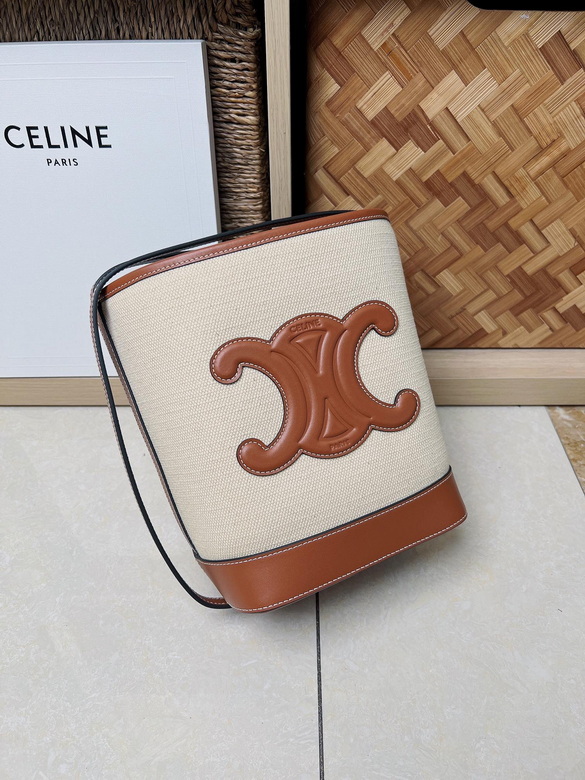 Celine Small Bucket Cuir Triomphe Bag in Textile and Tan Calfskin