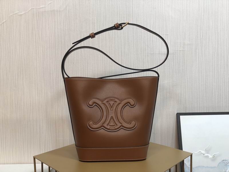 Celine Cuir Triomphe Bucket Bag in Tan Smooth Calfskin Leather