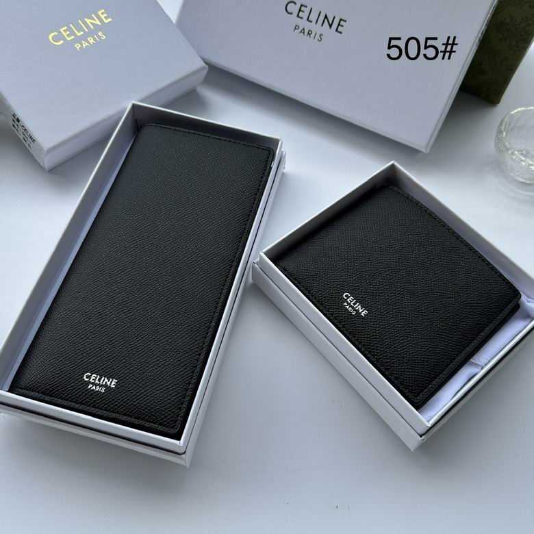 Celine Paris Long Bifold Wallet and Card Holder Set in Black Grained Leather
