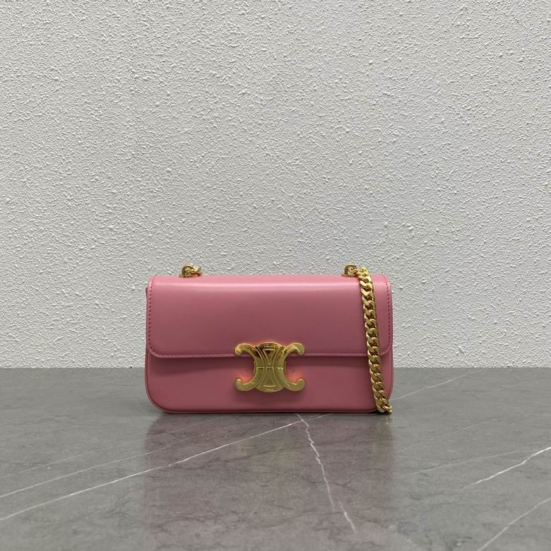 Celine Triomphe Chain Shoulder Bag in Pink Smooth Leather with Gold Hardware