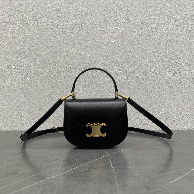Celine Triomphe Mini Top-Handle Saddle Bag in Black Smooth Leather