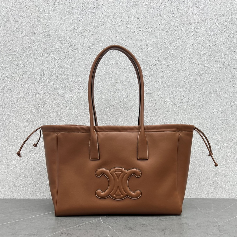 Celine Triomphe Drawstring Tote Bag in Tan Smooth Leather